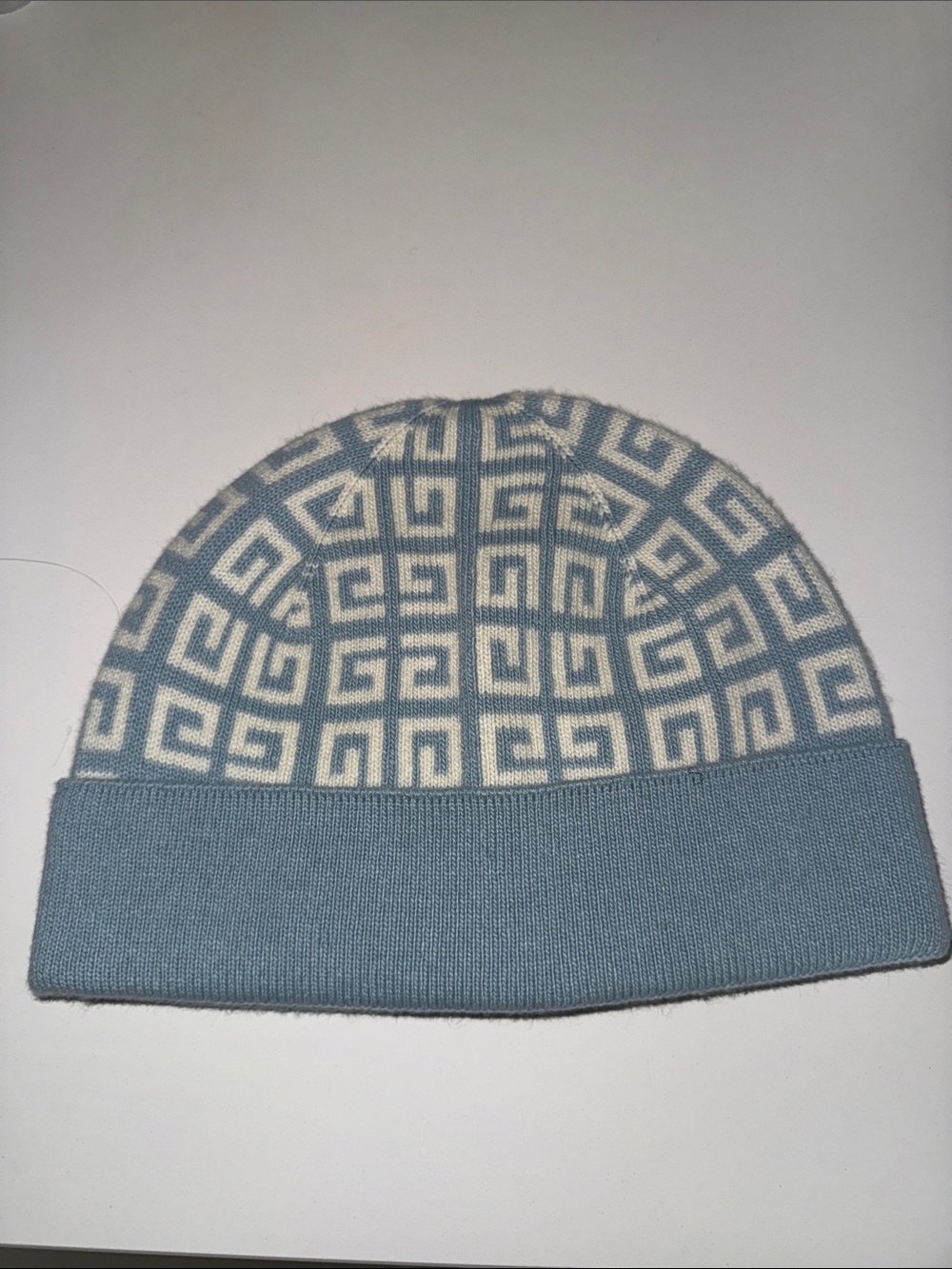 Givenchy Light Blue and Cream Logo Knit Beanie